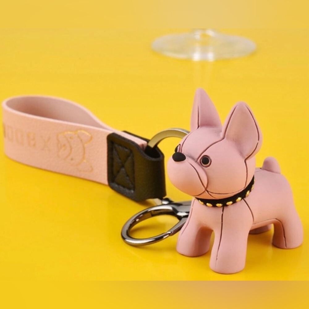Pink Frenchie/Boston Terrier Studded Keychain with Strap
